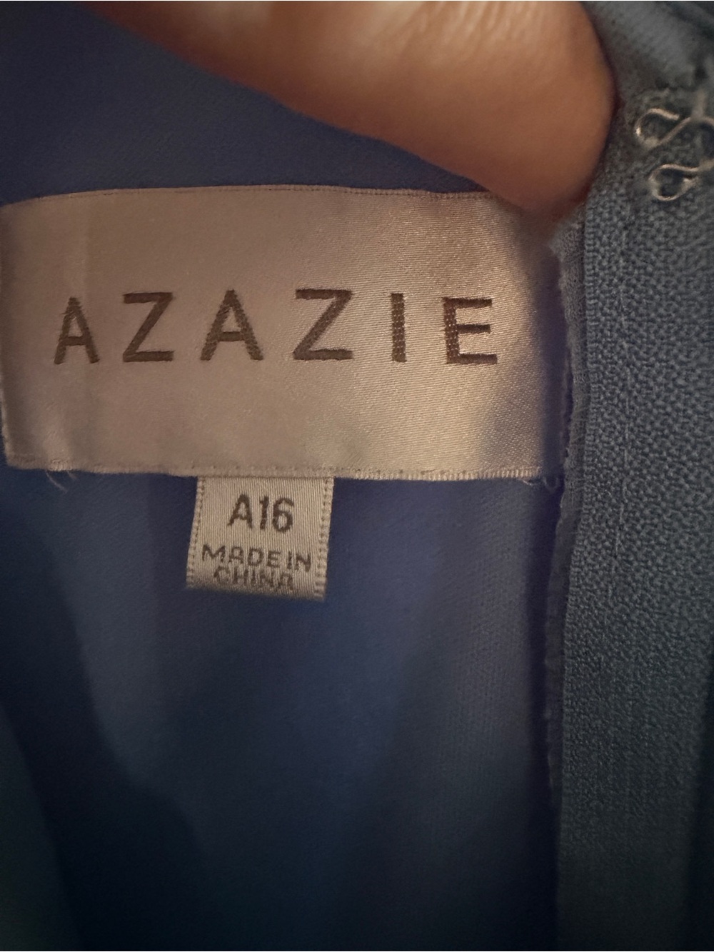 Azazie “Brooke” Steel Blue One-Shoulder Mesh Gown (stretch) - Picture 6 of 7
